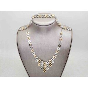 Bubble Design Two-Tone Collar Necklace & Bracelet Set 14k Yellow & White Gold
